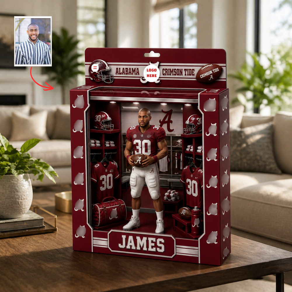 Custom Photo Varsity Football Locker Room Box Plaque - Personalized Collegiate Alumni Gift (All Campuses)