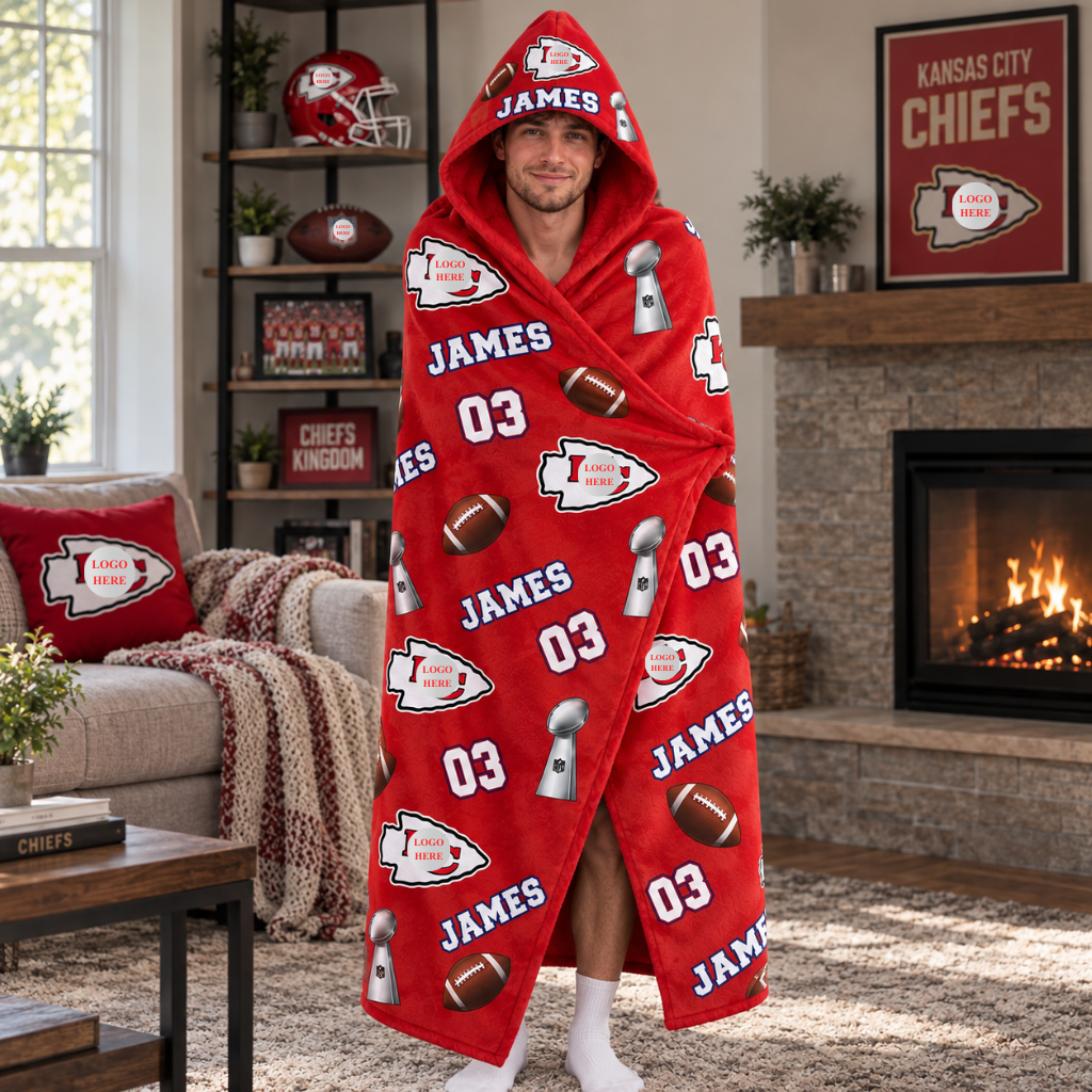 Custom Football Hoodie Blanket With Name, Personalized Sports Fleece Blanket Hoodie, Gift for Football Fans, Players and Sports Lovers hn14102026tp