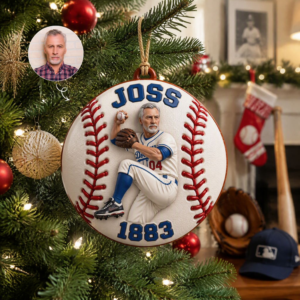 Custom Photo Name Baseball Christmas Ornament, Personalized Baseball Tree Decoration, Gift for Baseball Fans and Sports Lovers hn04092026