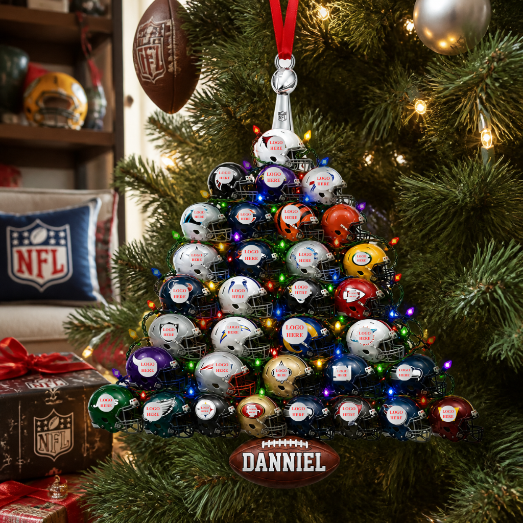 Custom Name Football Christmas Ornament, Personalized Helmet Tree Decoration, Gift for Football Fans hn12082026