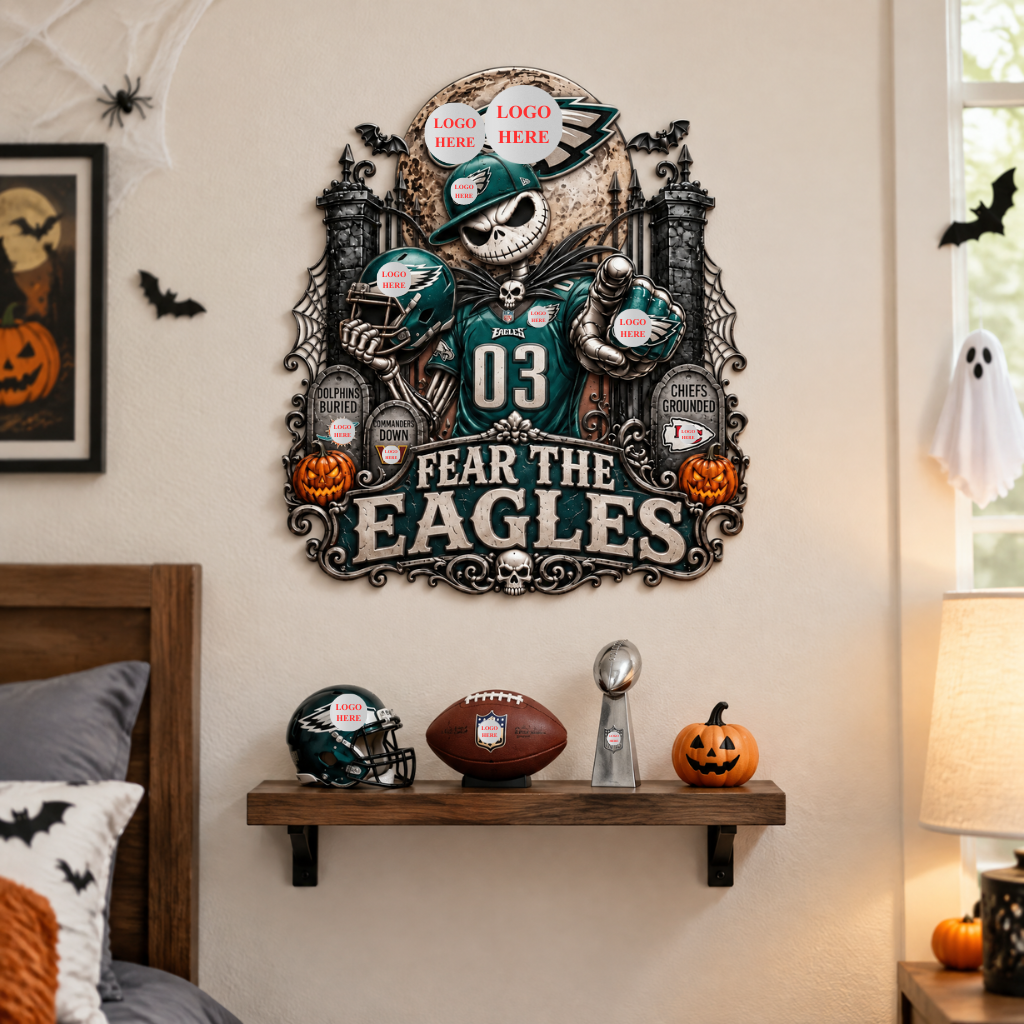 Horror Football Metal Sign, Spooky Sports Wall Decor, Gift for Horror Fans and Football Lovers hn07102026