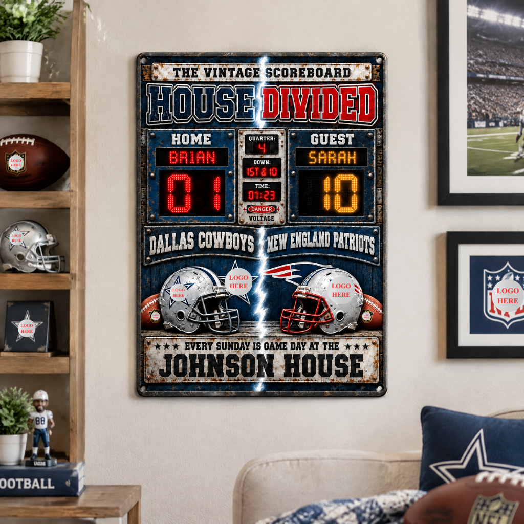 Custom Football Metal Sign With Couple Names, Personalized Sports Wall Decor, Gift for Couples, Football Fans and Sports Lovers hn09102026