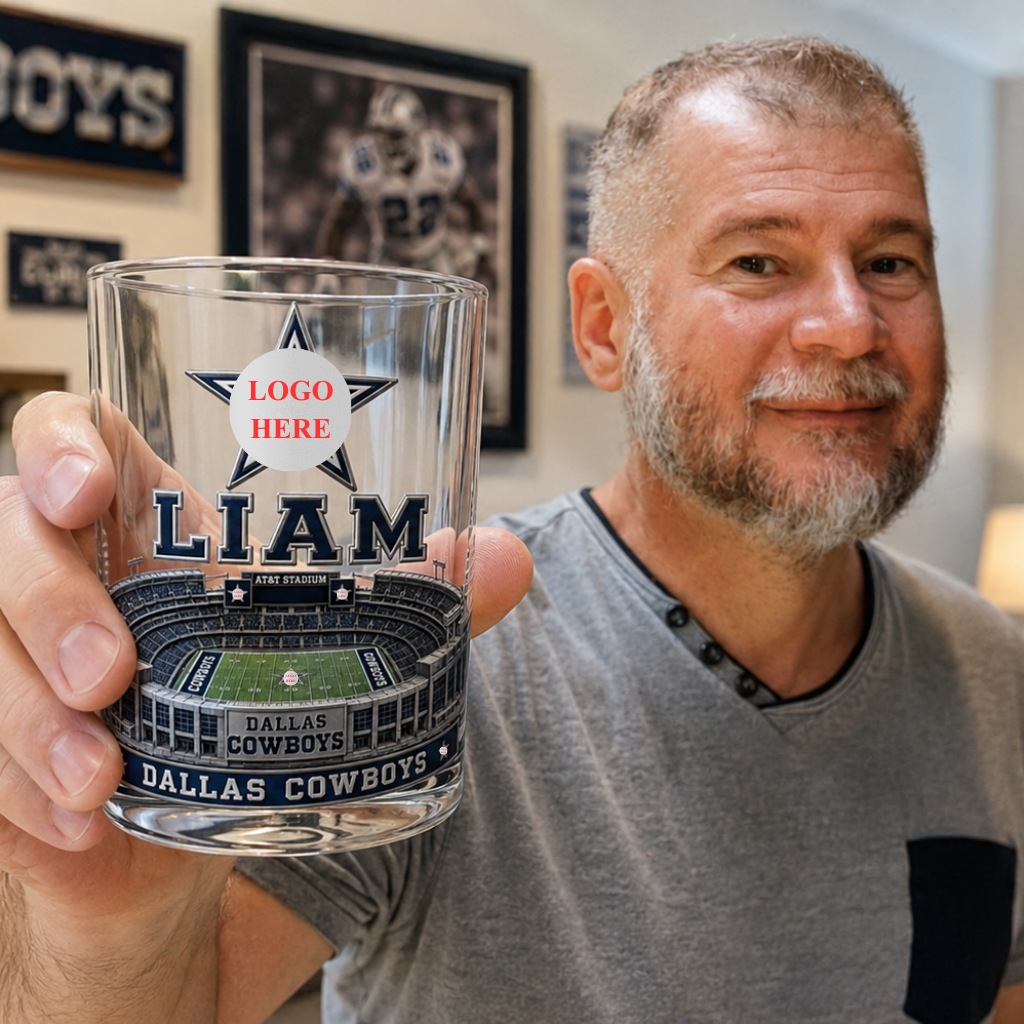 Custom Name Football Whiskey Glass, Personalized Stadium Drinkware, Game Day Gift for Football Fans hn17082026