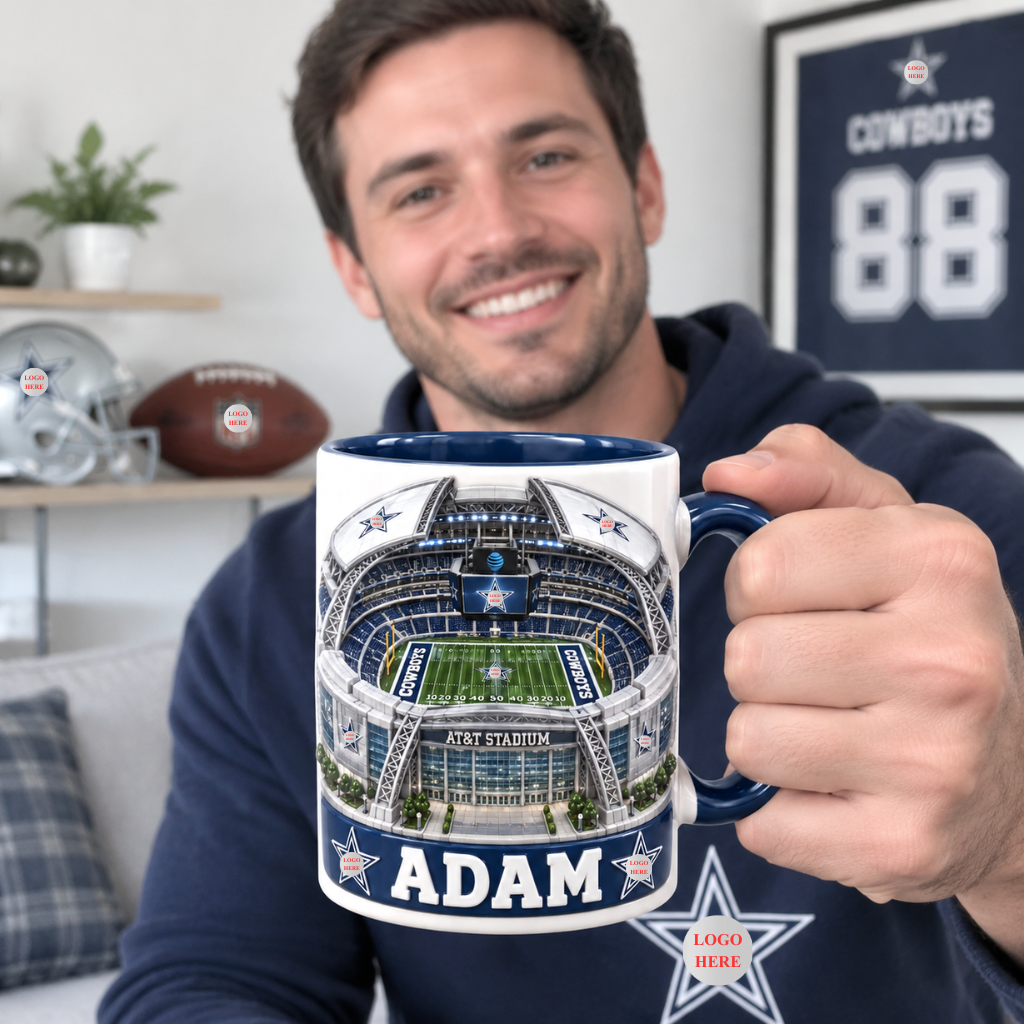 Custom Football Stadium Mug With Name, Personalized American Football Coffee Cup, Stadium Design Drinkware Gift for Football Fans hn19102026