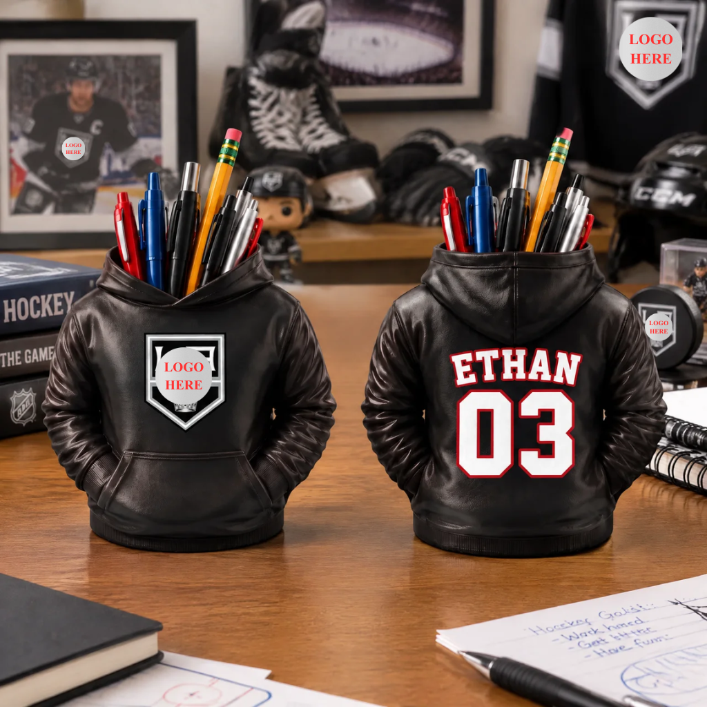 Custom Hockey Pen Holder With Name, Personalized Ice Hockey Desk Organizer, Gift for Hockey Fans and Players hn05102026