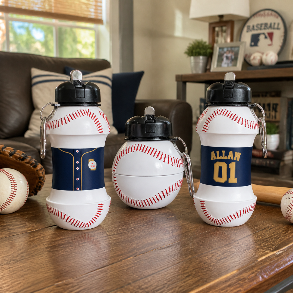 Custom College Baseball Silicone Foldable Water Bottle, Personalized Team Logo & Name Sports Bottle, Gift for Baseball Fans hn17082026