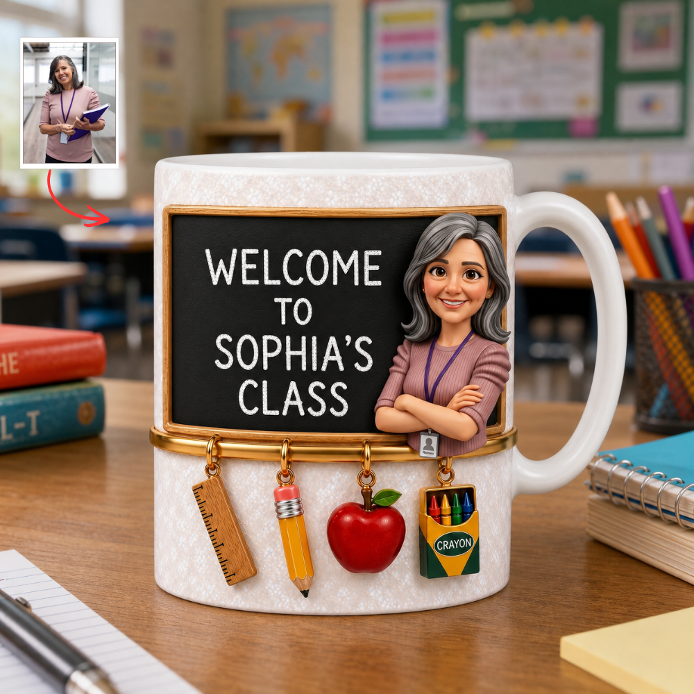 Custom Photo Teacher Chalkboard Mug - Personalized "Welcome To Class" Back to School Gift