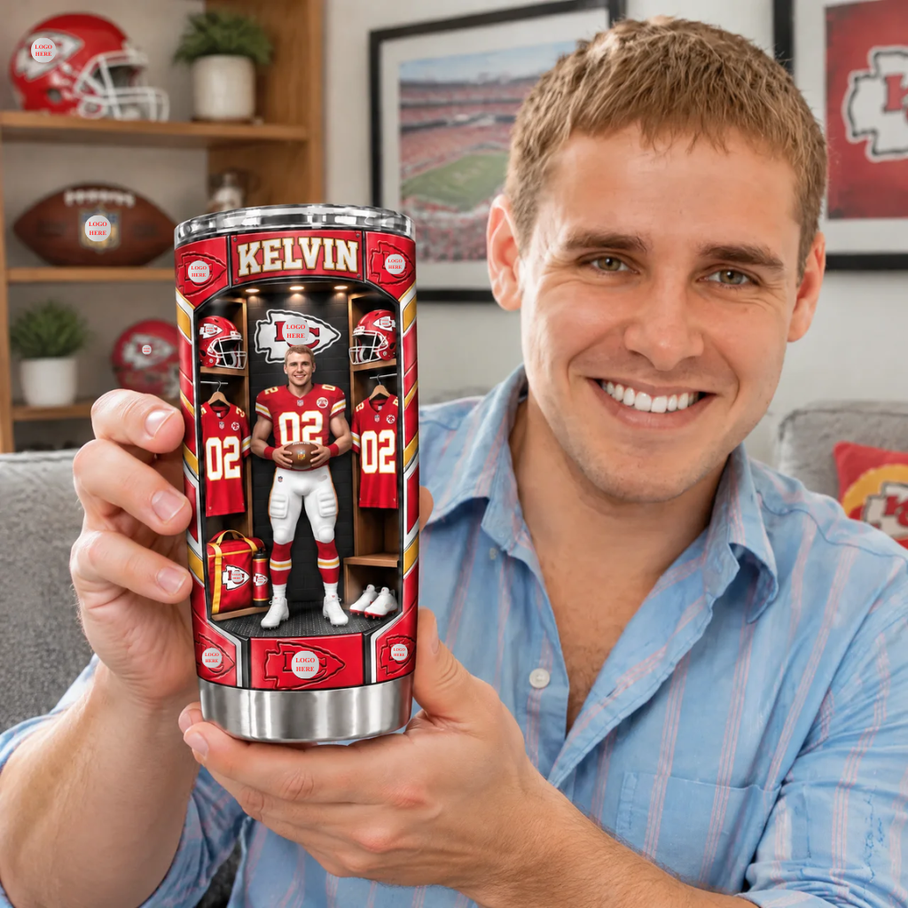 Custom Football Tumbler With Photo and Name, Personalized Football Fan Travel Cup, Gift for Football Lovers and Sports Fans hn08102026