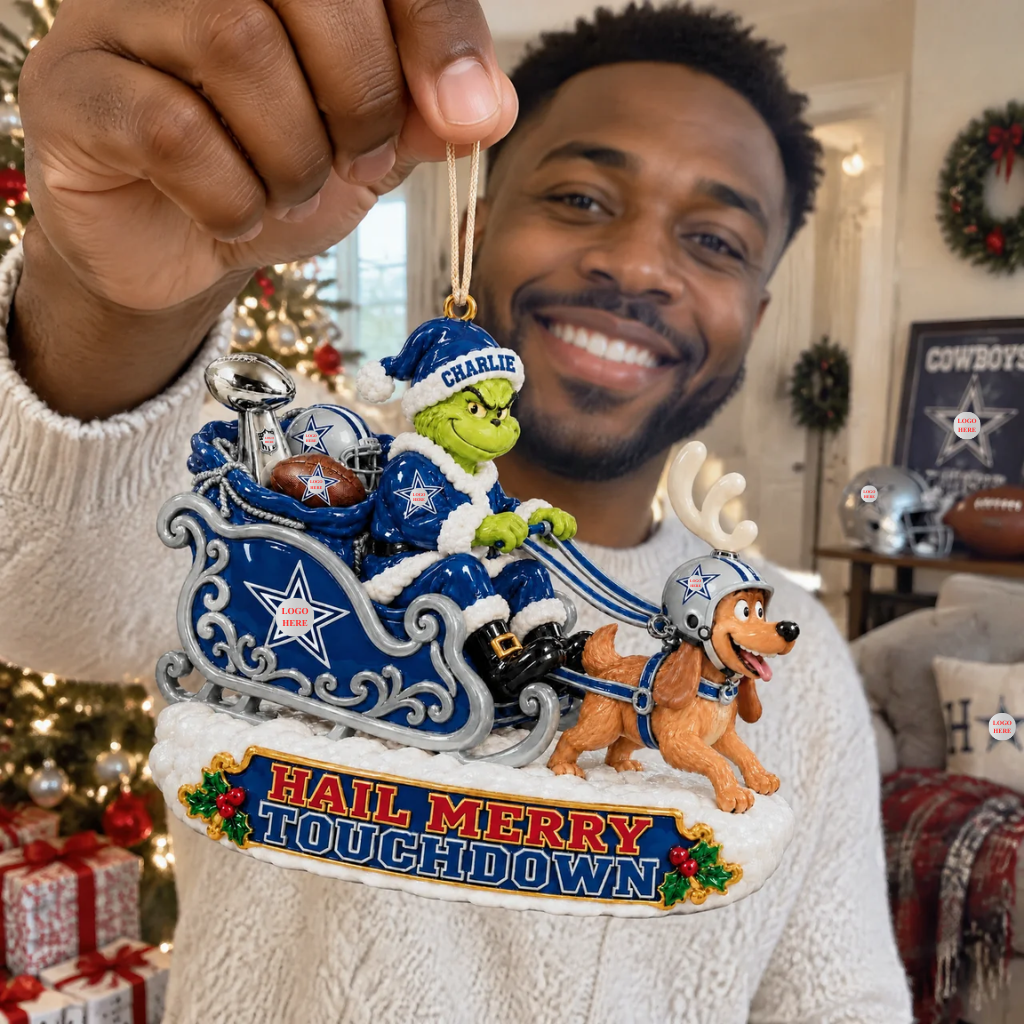 Funny Christmas Football Ornament With Custom Name, Green Character Sleigh Decoration, Personalized Holiday Tree Keepsake, Gift for Football Fans hn28102026tp