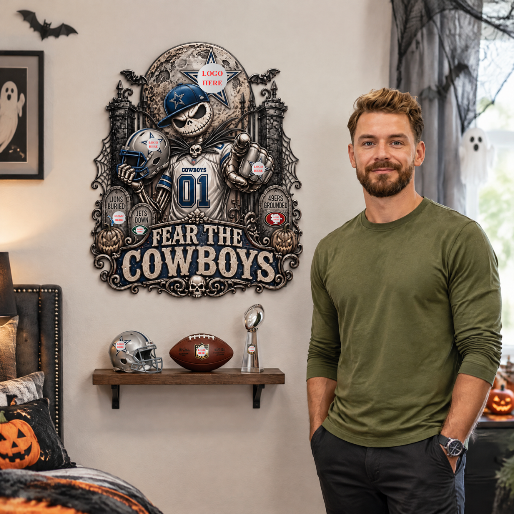Horror Football Metal Sign, Spooky Sports Wall Decor, Gift for Horror Fans and Football Lovers hn07102026