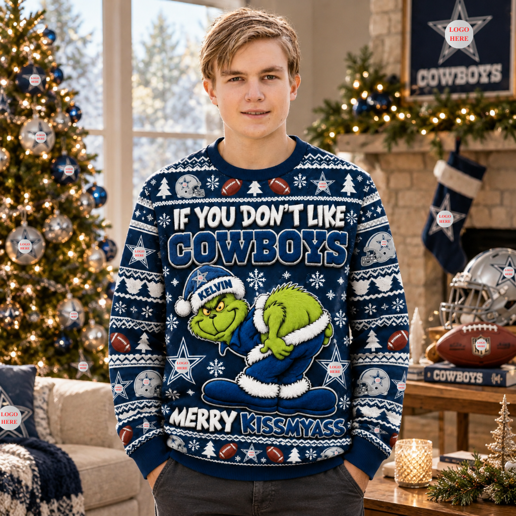 Funny Christmas Football Sweater With Custom Name, Green Character Ugly Holiday Sweatshirt, Personalized Sports Fan Gift hn29102026