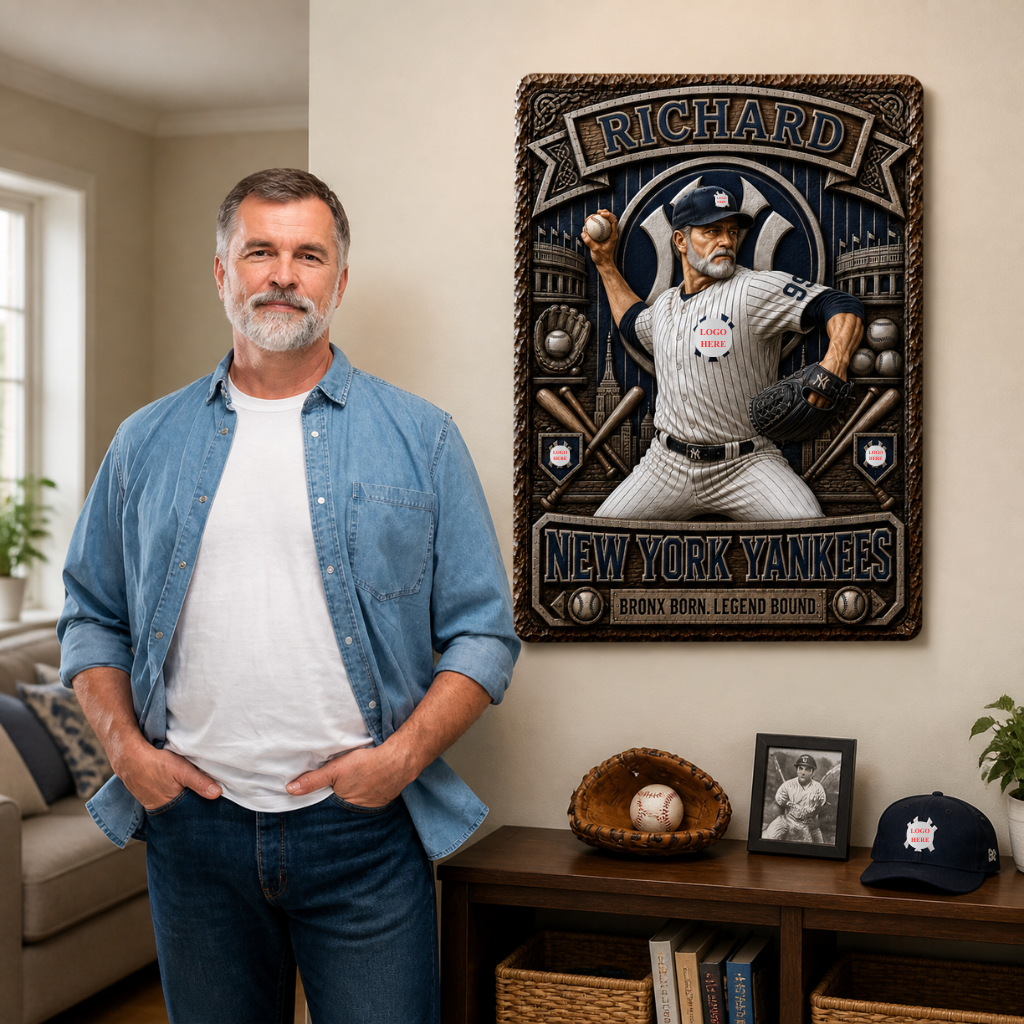 Custom Photo Name Baseball Metal Sign, Personalized Baseball Wall Decor, Gift for Baseball Fans hn24082026