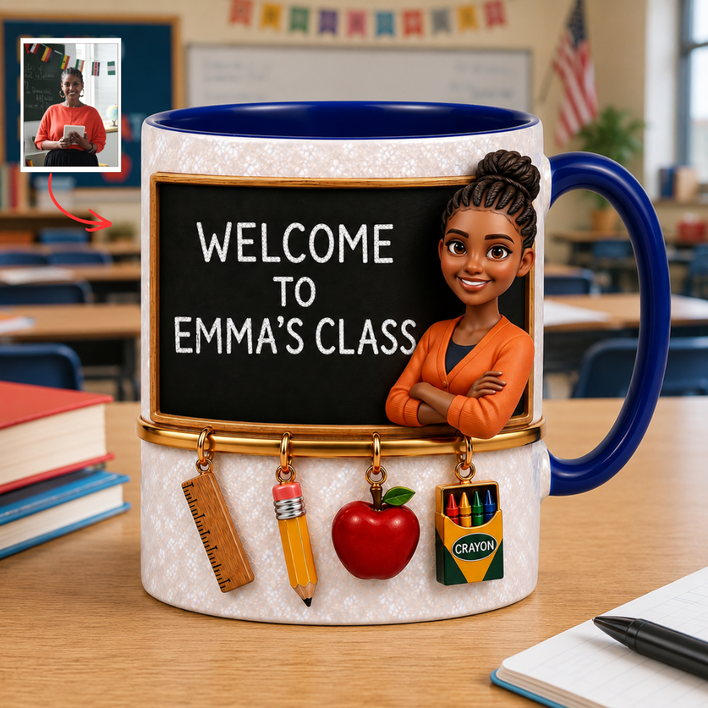 Custom Photo Teacher Chalkboard Mug - Personalized "Welcome To Class" Back to School Gift