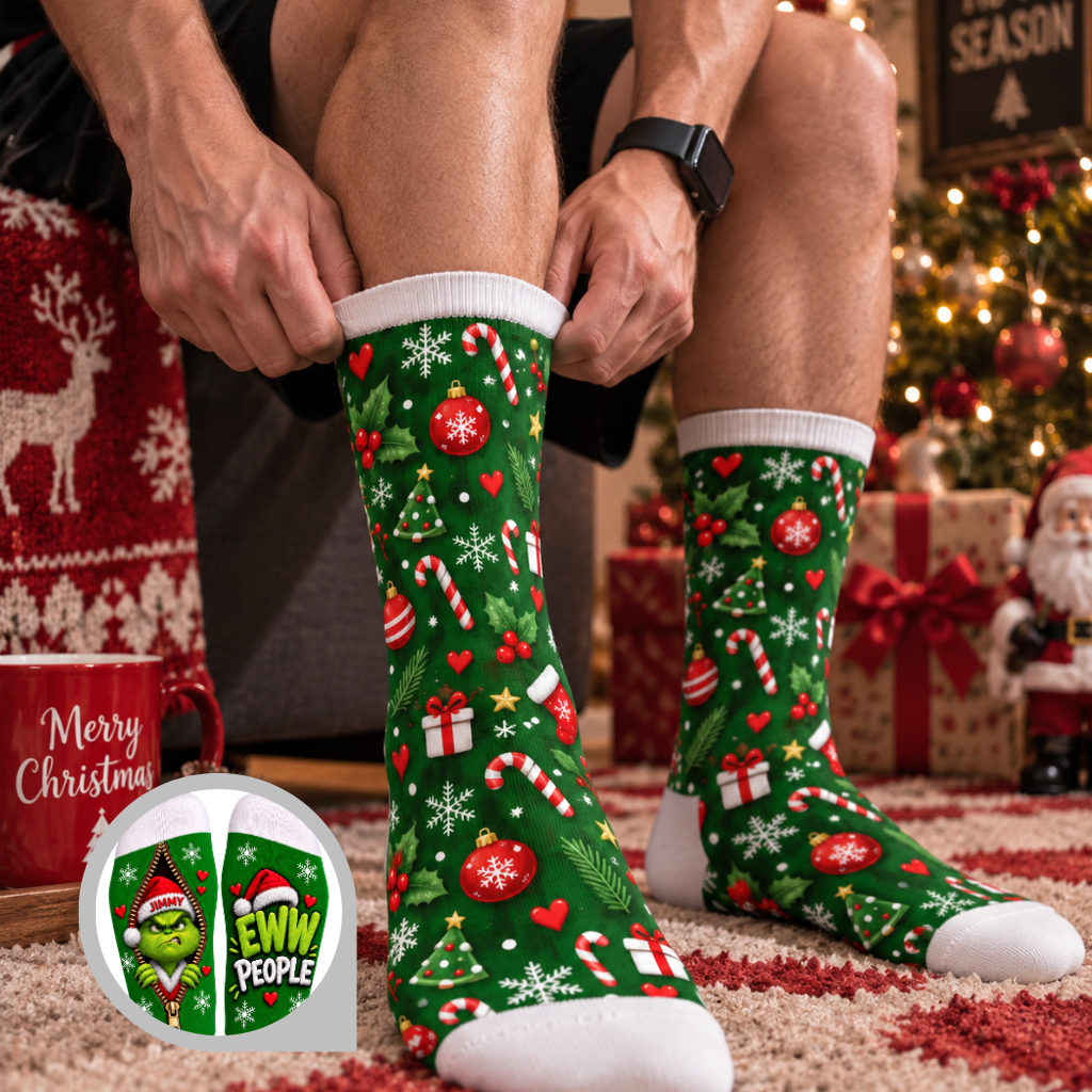 Custom Christmas Socks With Name, Personalized Holiday Crew Socks, Funny Xmas Gift for Christmas Lovers and Holiday Fans hn29092026