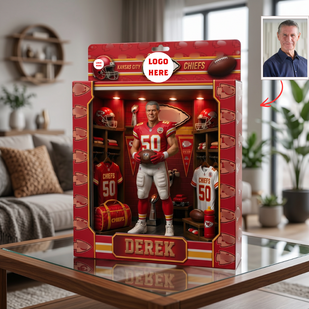 Custom Photo Pro Football Locker Room Box Plaque - Personalized Gridiron Fan "Man Cave" Gift (All 32 Cities)