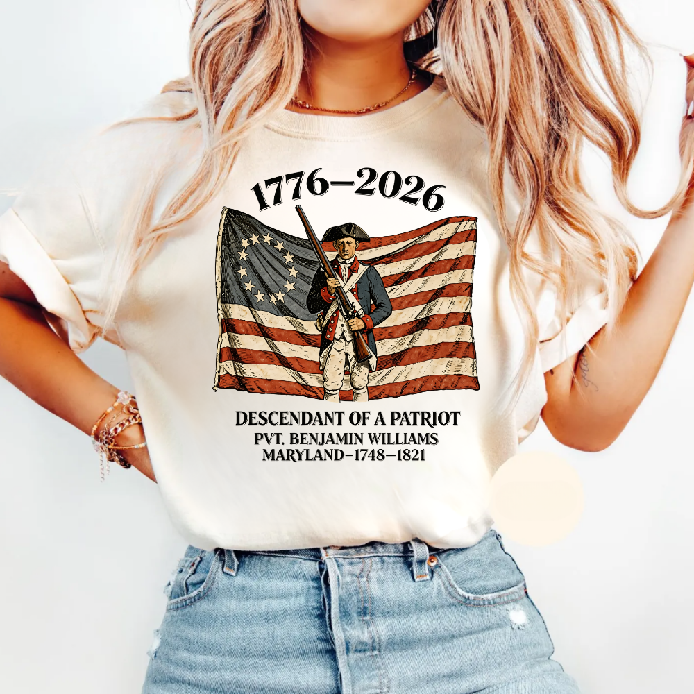 1776–2026 Patriotic Shirt, Descendant of a Patriot Shirt, Custom Name Independence Day Shirt, 4th of July Shirt, USA Vintage Flag Tee