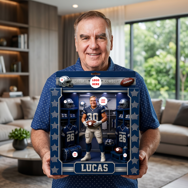 Custom Photo Pro Football Locker Room Box Plaque - Personalized Gridiron Fan "Man Cave" Gift (All 32 Cities)