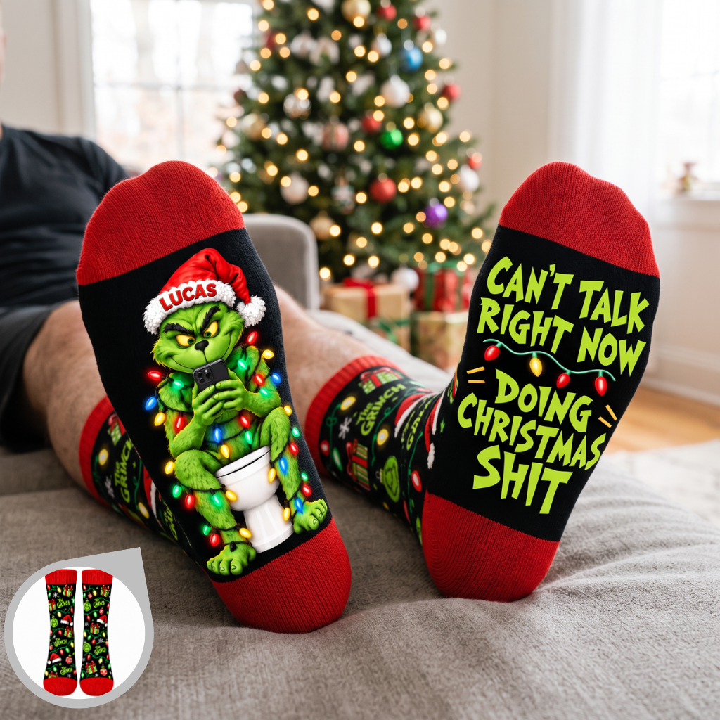 Funny Christmas Socks With Custom Name, Personalized Holiday Crew Socks, Gift for Christmas Lovers, Friends and Family hn10102026