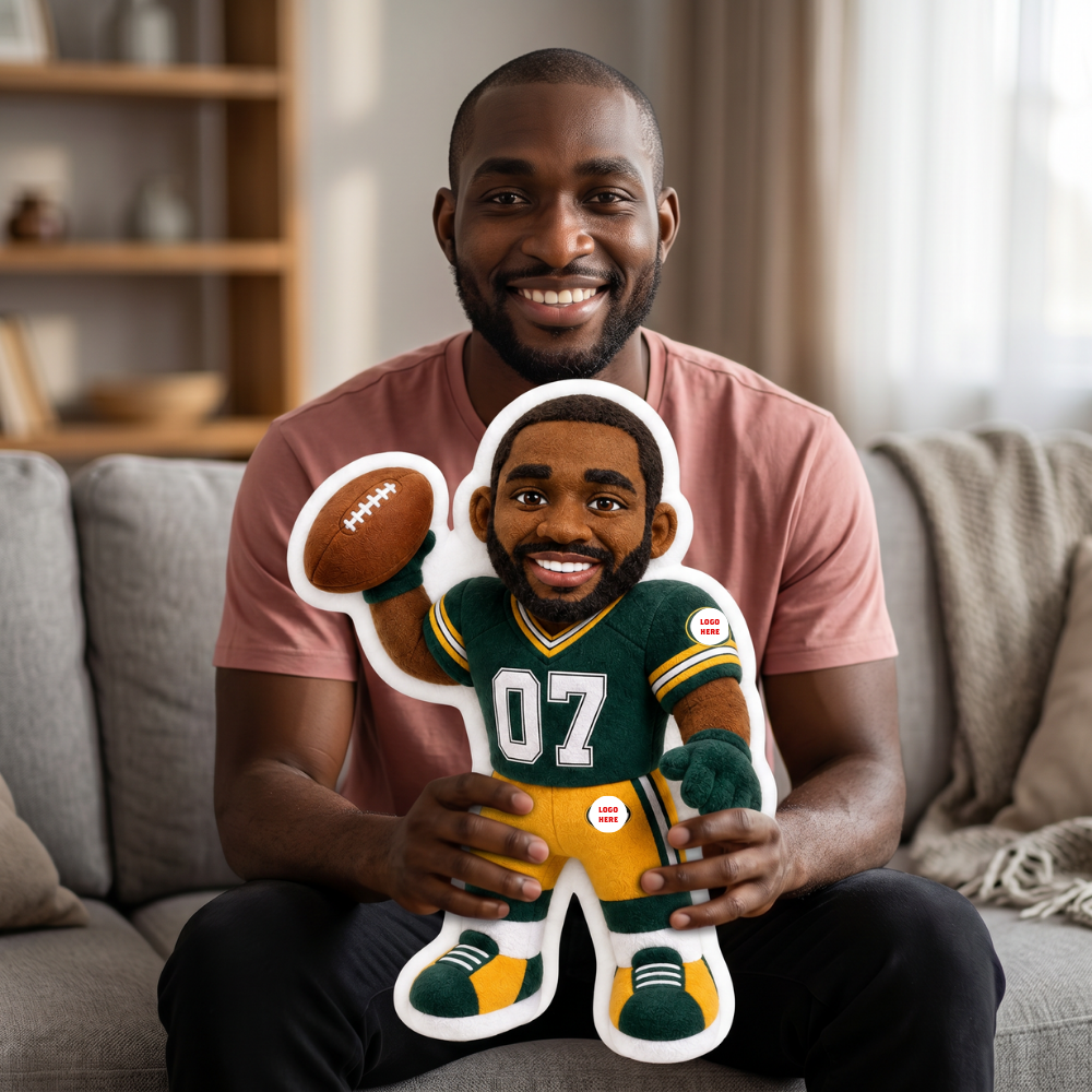 Custom Face Photo Pro Football Shaped Pillow - Personalized "Mini-Me" Gridiron Fan Plush Doll Gift (All Teams)