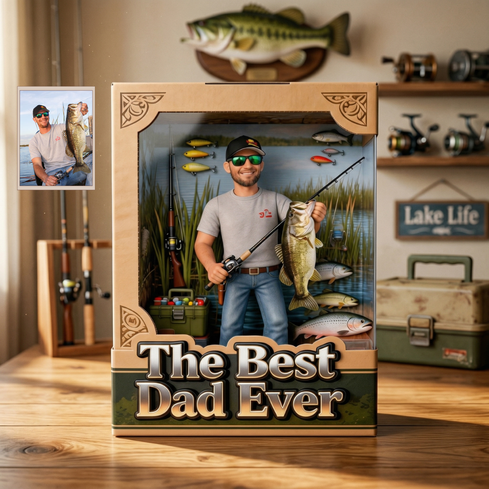Custom Photo Plaque – Best Dad Ever Gift, Personalized Figure Display Box, Unique Gift for Father, Birthday, Father’s Day Gift