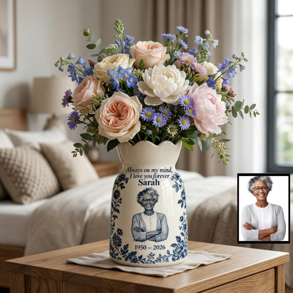 Personalized Memorial Flower Vase with Photo, Custom Sympathy Gift, Remembrance Vase, In Loving Memory Gift, Bereavement Keepsake