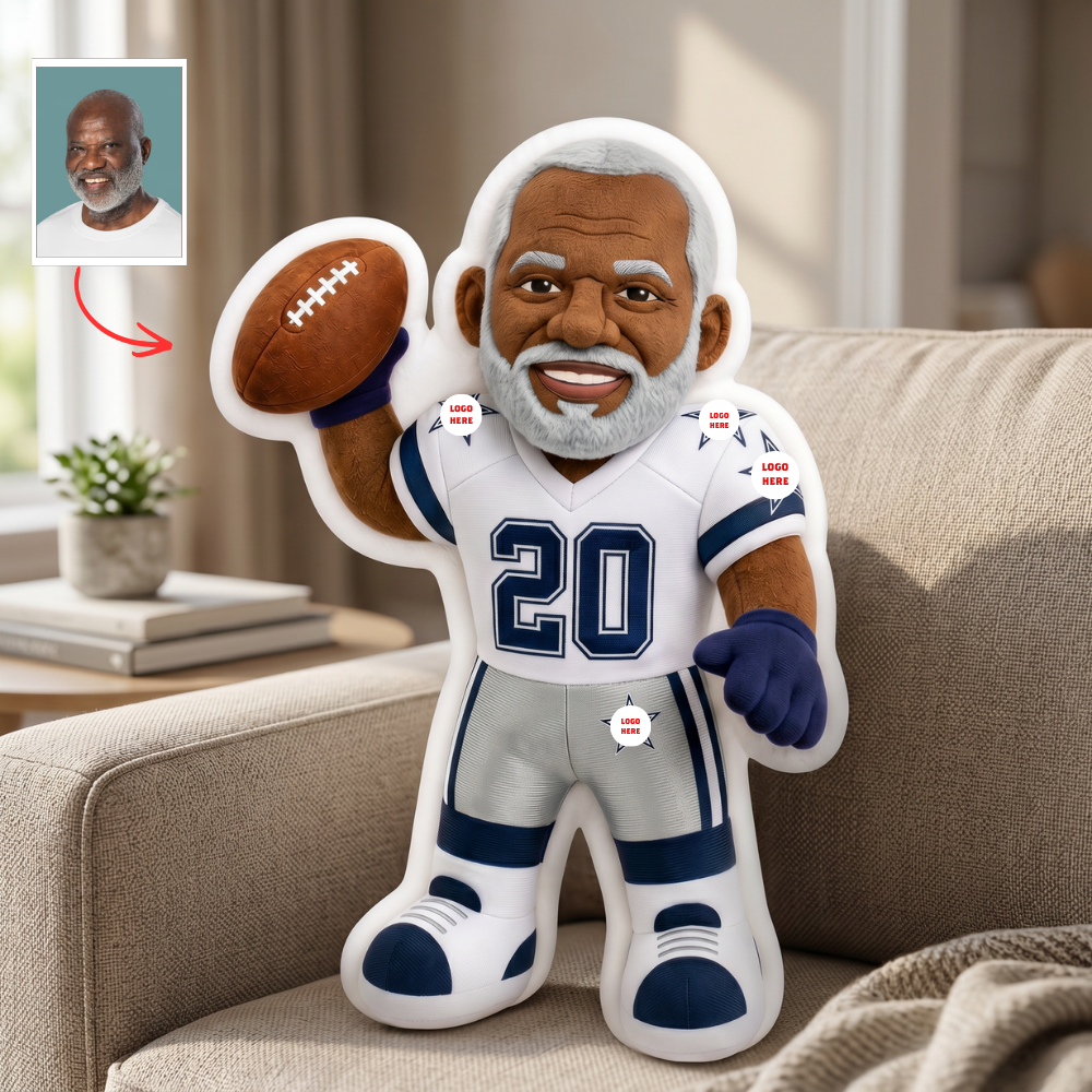 Custom Face Photo Pro Football Shaped Pillow - Personalized "Mini-Me" Gridiron Fan Plush Doll Gift (All Teams)