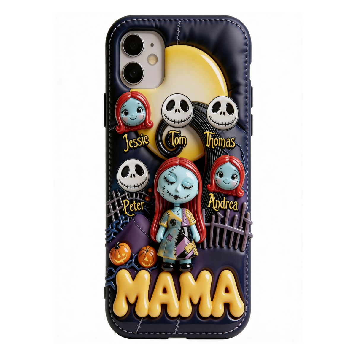 Personalized Halloween Phone Case with Names – Custom Family Spooky Cartoon Design