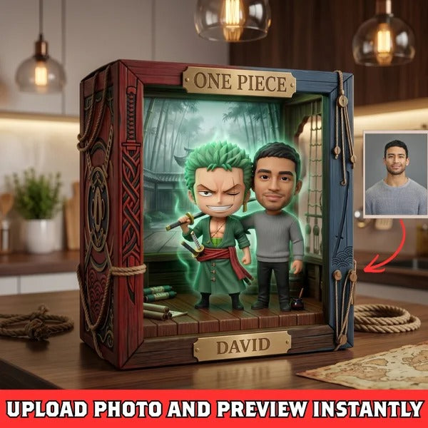 Personalized Anime Custom Photo Plaque – Fire Pirate Style Gift, Custom Cartoon Portrait, One Piece Inspired Gift for Him, Unique Birthday Gift