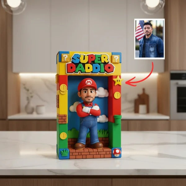 Personalized Super Dad Plaque Custom Photo – Funny Gaming Dad Gift, Custom 3D Figurine Gift for Dad, Birthday Father’s Day Gift