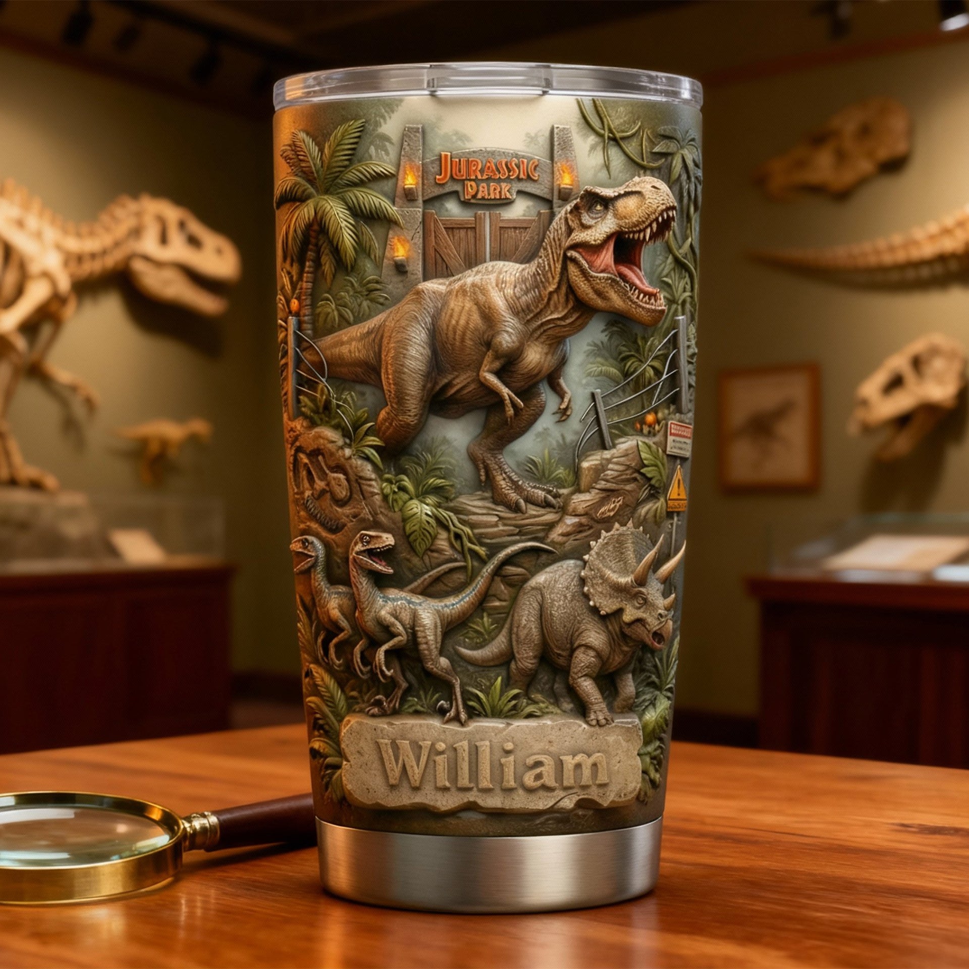 Personalized Dinosaur Fan Lover Tumbler – Prehistoric Style Gift for Dinosaur Fans