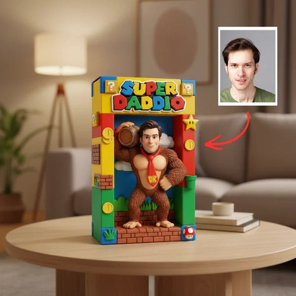 Personalized Super Dad Plaque Custom Photo – Funny Gaming Dad Gift, Custom 3D Figurine Gift for Dad, Birthday Father’s Day Gift
