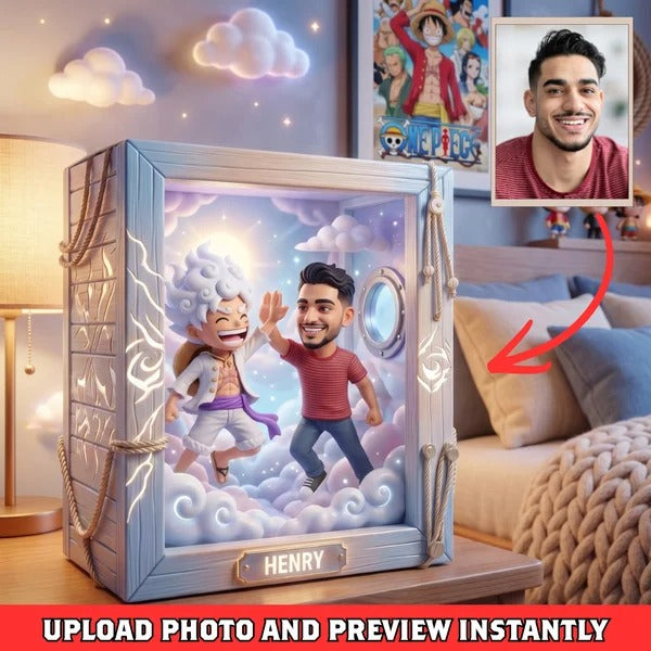 Personalized Anime Custom Photo Plaque – Fire Pirate Style Gift, Custom Cartoon Portrait, One Piece Inspired Gift for Him, Unique Birthday Gift
