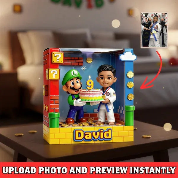 Personalized Birthday Custom Photo Plaque – Gaming Theme Gift, Custom Cartoon Portrait, Unique Birthday Gift for Him, Fun Gamer Gift