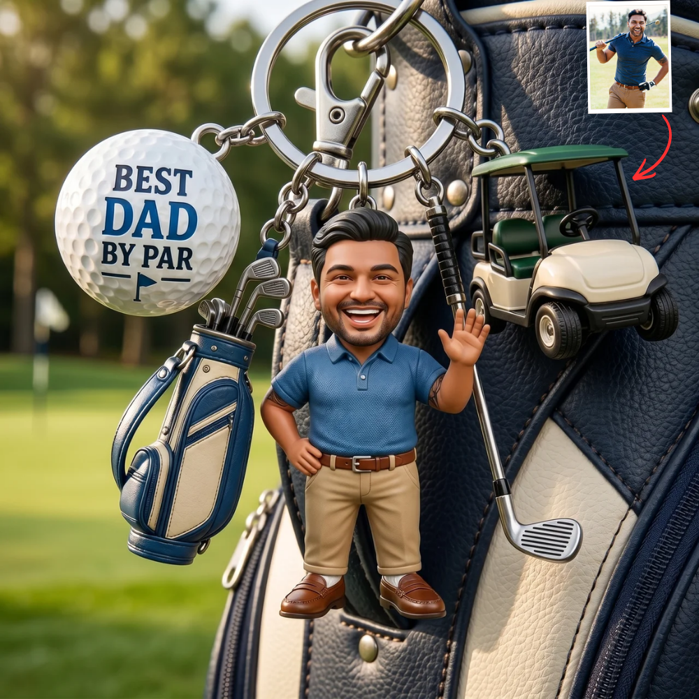 Custom Photo Keychain for Dad, Best Dad by Par Keychain, Personalized Golf Dad Gift, Father’s Day Gift, Birthday Gift for Dad