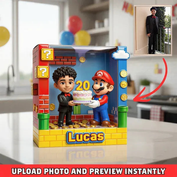 Personalized Birthday Custom Photo Plaque – Gaming Theme Gift, Custom Cartoon Portrait, Unique Birthday Gift for Him, Fun Gamer Gift
