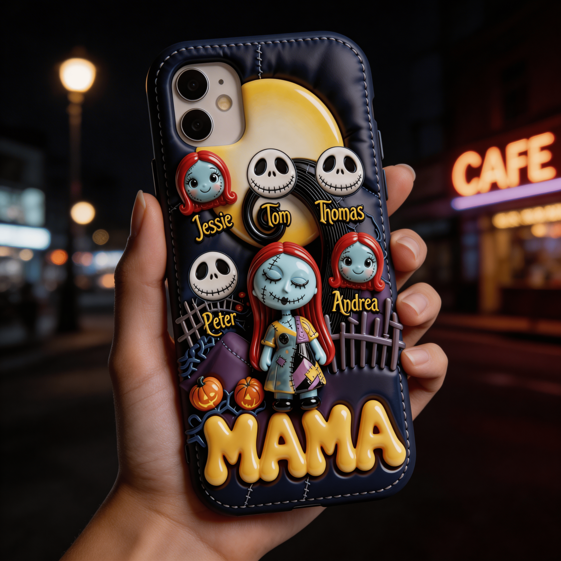 Personalized Halloween Phone Case with Names – Custom Family Spooky Cartoon Design