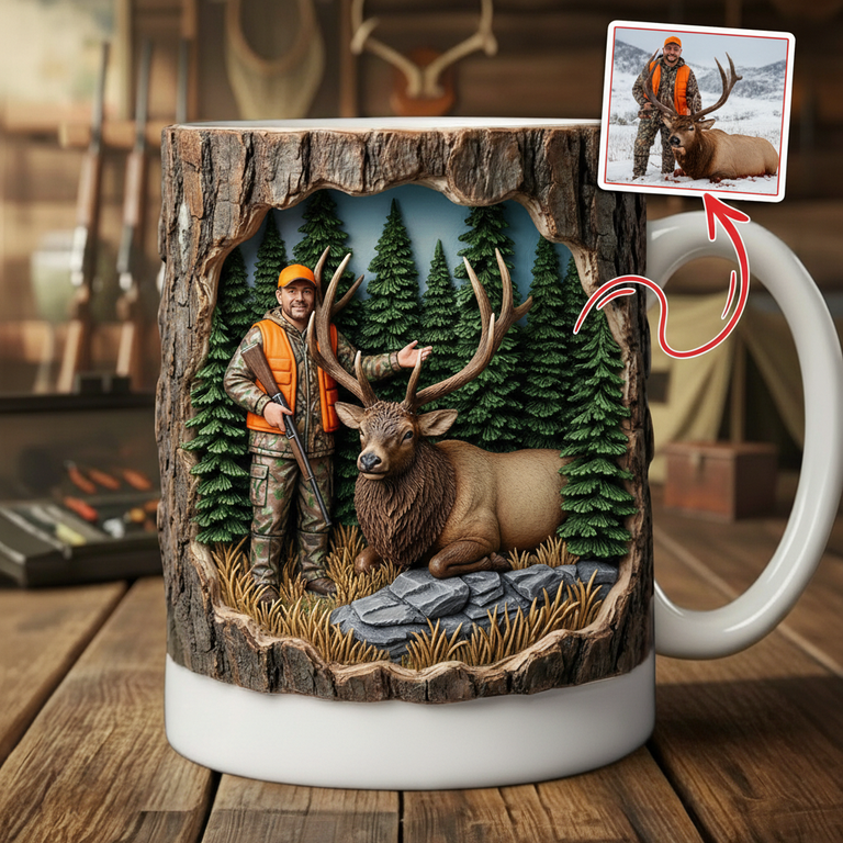 Personalized 3D Elk Hunting Mug - Custom Photo Hunter Gift