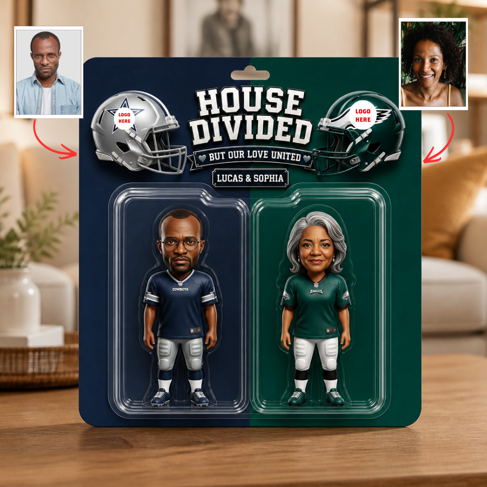 Custom Photo "House Divided" Plaque - Personalized Gridiron Rivalry Couple Plauque hn14072026