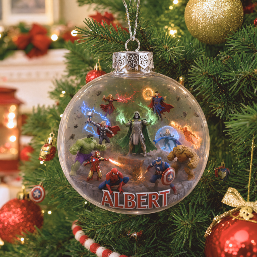 Custom Superhero Christmas Ornament With Name, Personalized Fantasy Holiday Tree Decoration, Gift for Comic Fans and Collectors