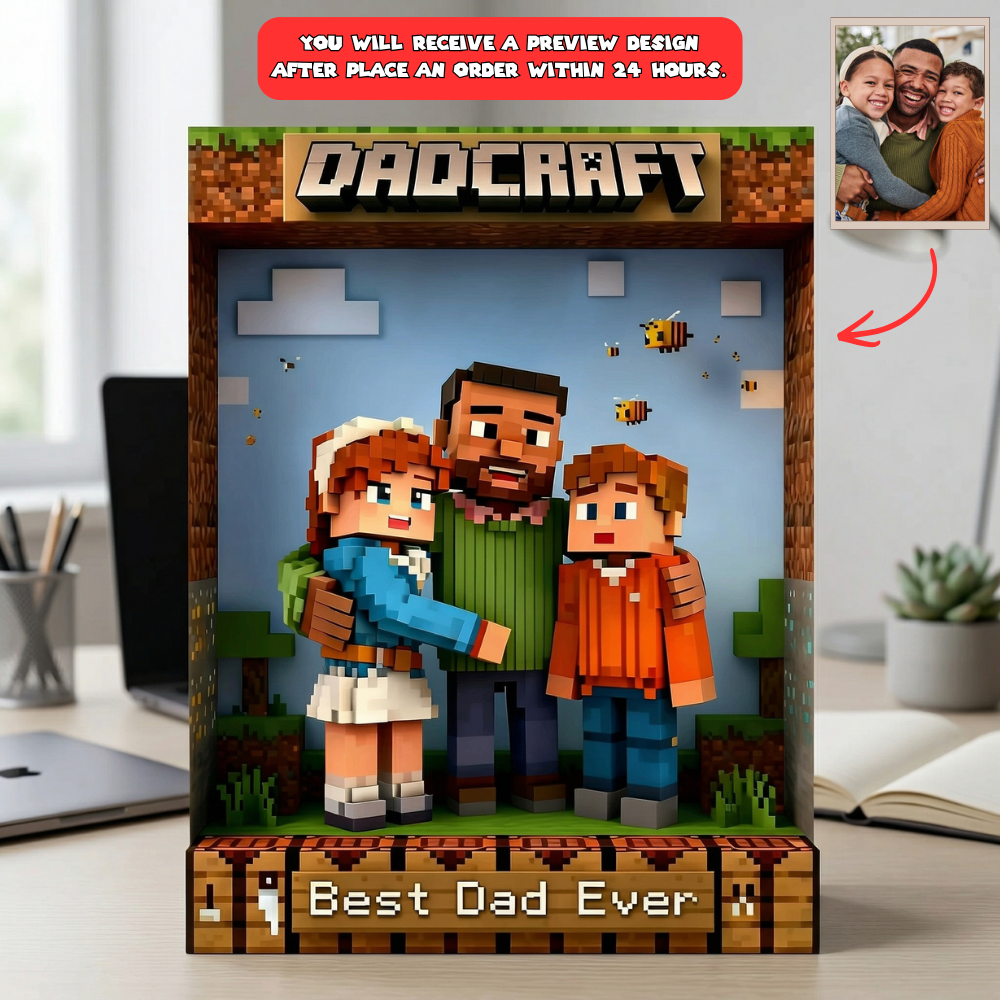 Custom Photo Plaque for Mom & Dad – Personalized Family Gift in Pixel Style