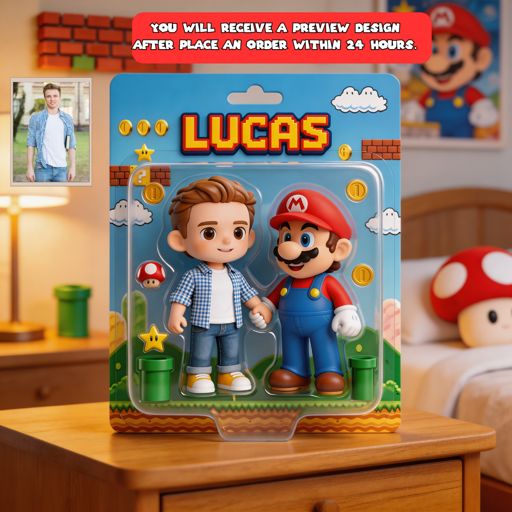 Personalized Photo Plaque with Custom Name – Retro Character Style Gift for Family, Friends & Gamers