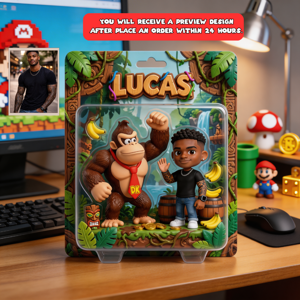 Personalized Photo Plaque with Custom Name – Retro Character Style Gift for Family, Friends & Gamers
