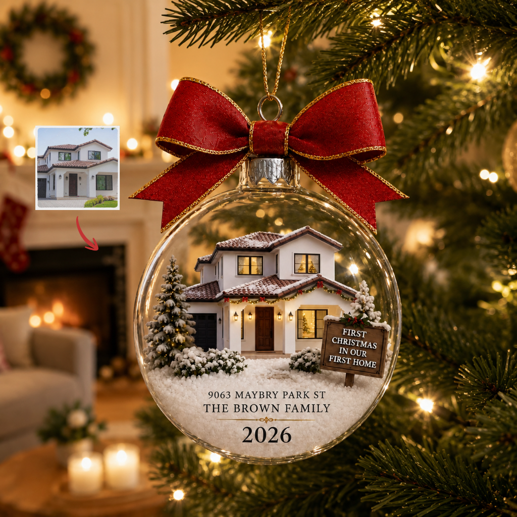 Custom House Photo Christmas Ornament, Personalized Family Home Keepsake, Gift for Families hn20082026