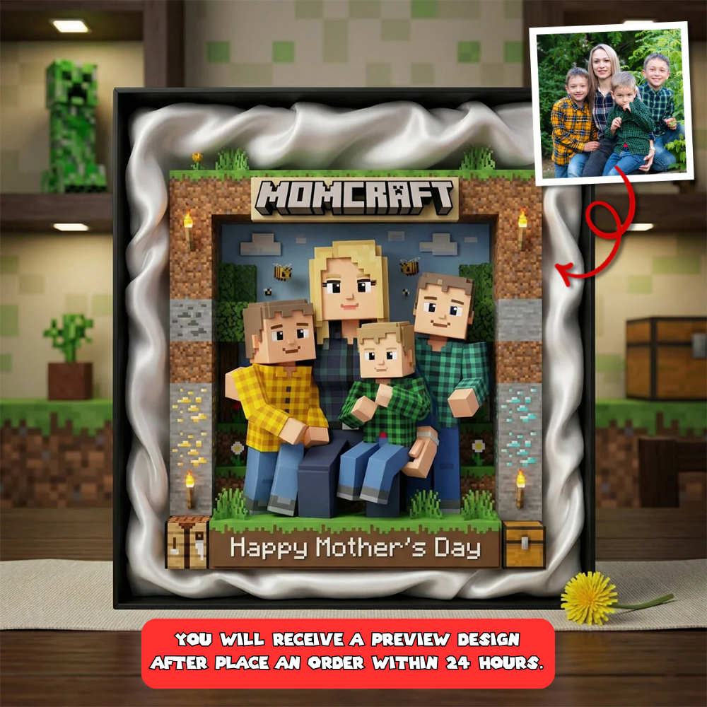 Custom Photo Plaque for Mom & Dad – Personalized Family Gift in Pixel Style