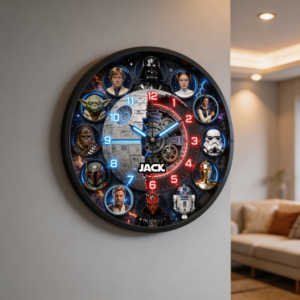 Personalized LED Wall Clock with Custom Name – Sci-Fi Galaxy Design Decor