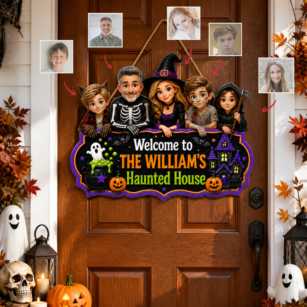 Custom Name Halloween Door Hanger, Personalized Spooky Welcome Sign, Gift for Horror Fans hn27072026