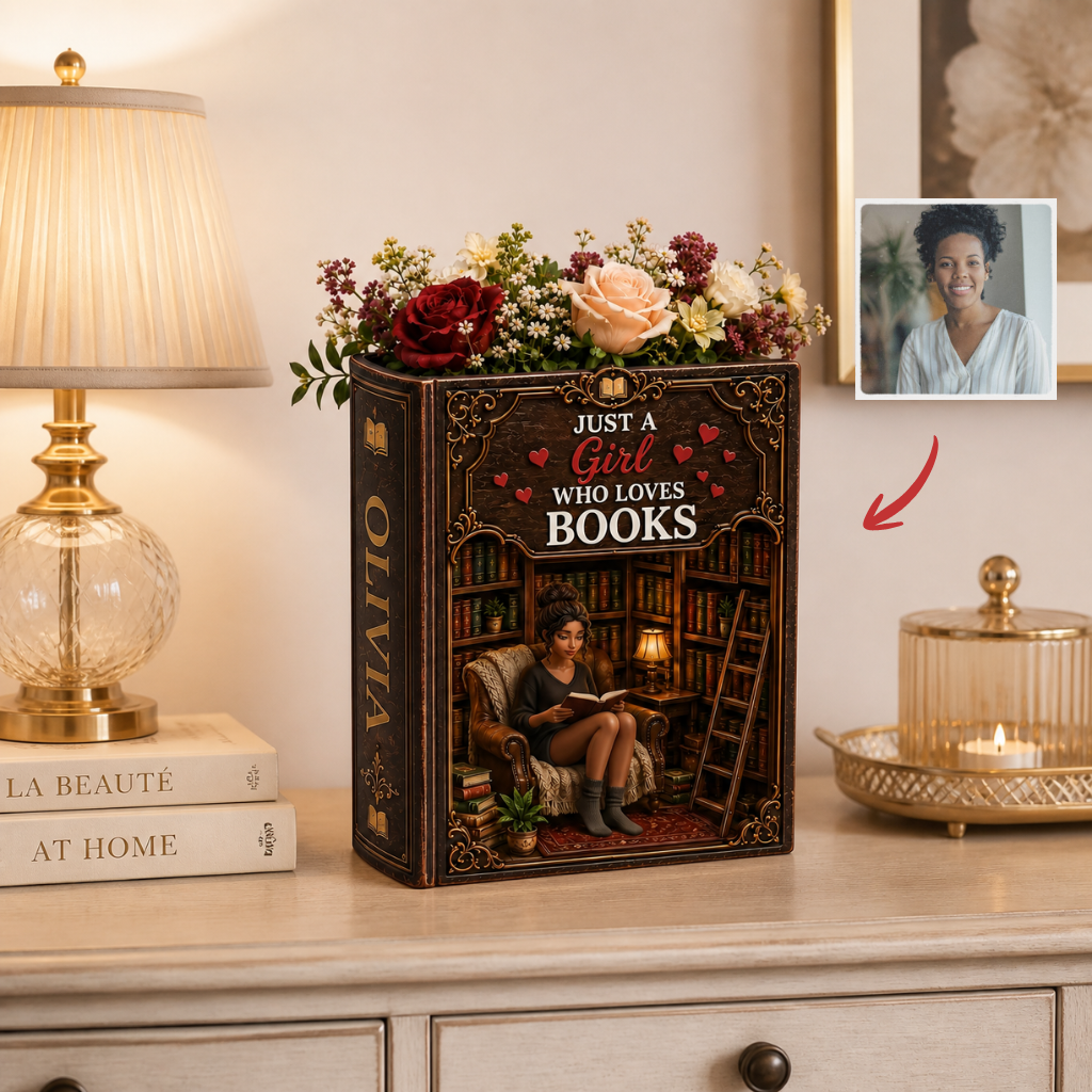 Custom Photo Name Book Lover Box Plaque, Personalized Reading Room Gift, Bookish Keepsake for Her hn16072026