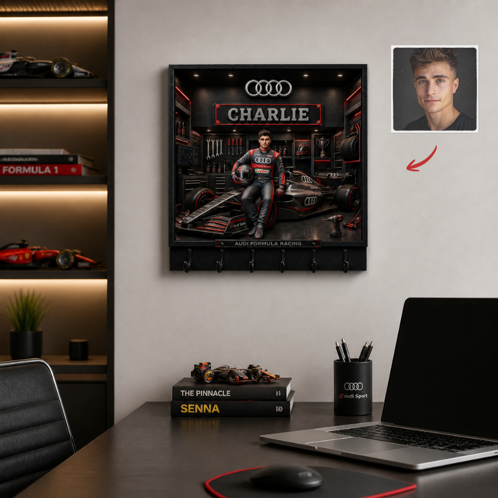 Custom Photo Name Racing Key Hanger, Personalized Driver Wall Key Holder, Motorsport Fan Gift hn17072026