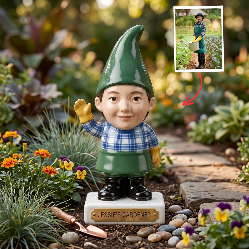 Custom Photo Garden Stake for Mom, Personalized Gnome Plaque Stake, Gift for Mom, Grandma, Grandpa, Garden Memorial Gift