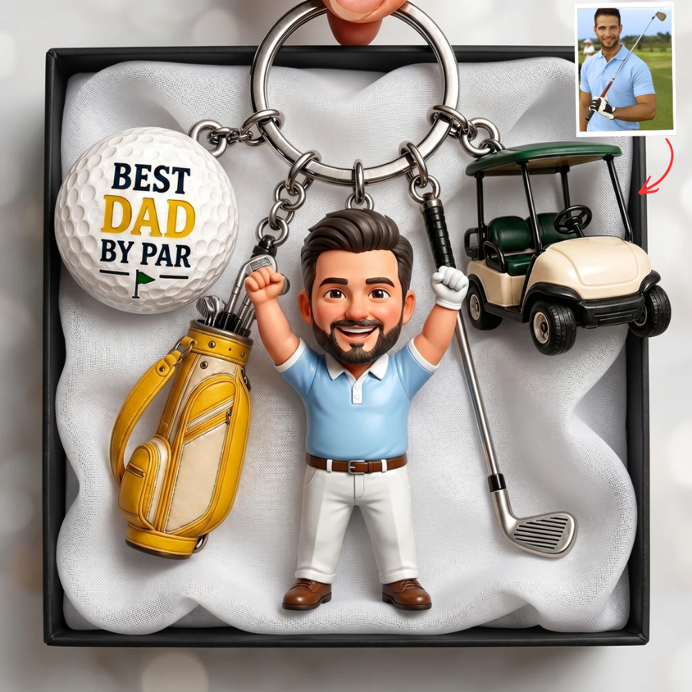 Custom Photo Keychain for Dad, Best Dad by Par Keychain, Personalized Golf Dad Gift, Father’s Day Gift, Birthday Gift for Dad